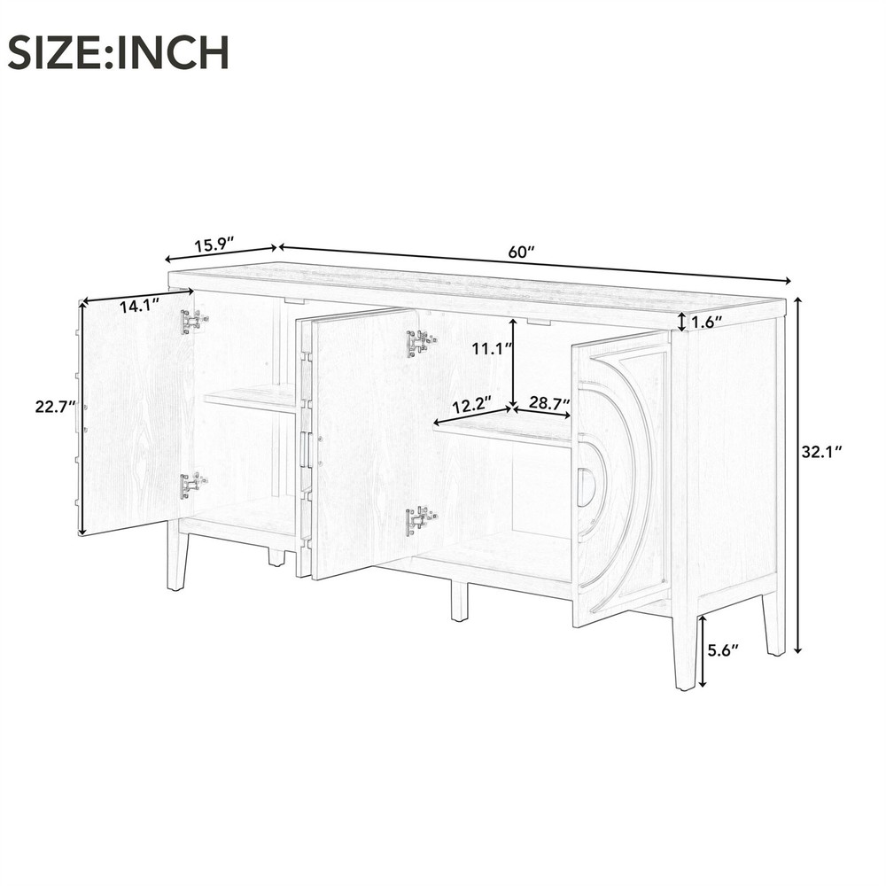 Sideboard Kitchen Buffet Storage Cabinet with 2 Door and Adjustable Shelves