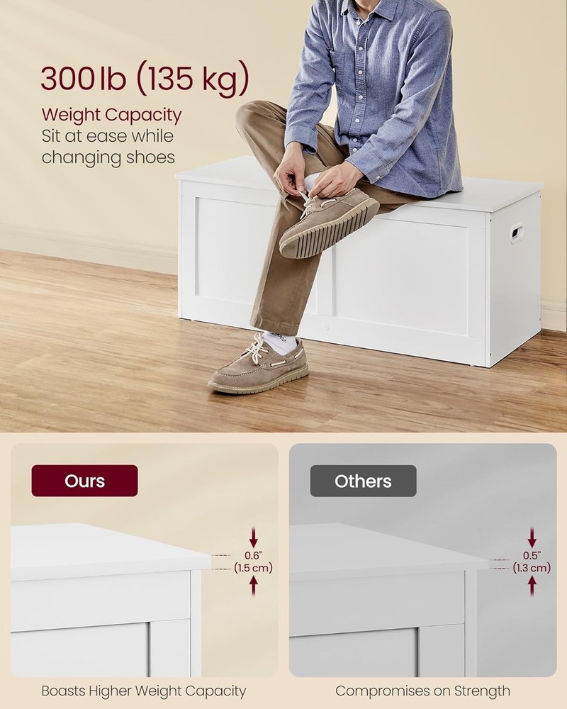 Versatile Storage Bench with Safety Hinges - Perfect for Entryway, Cloud White