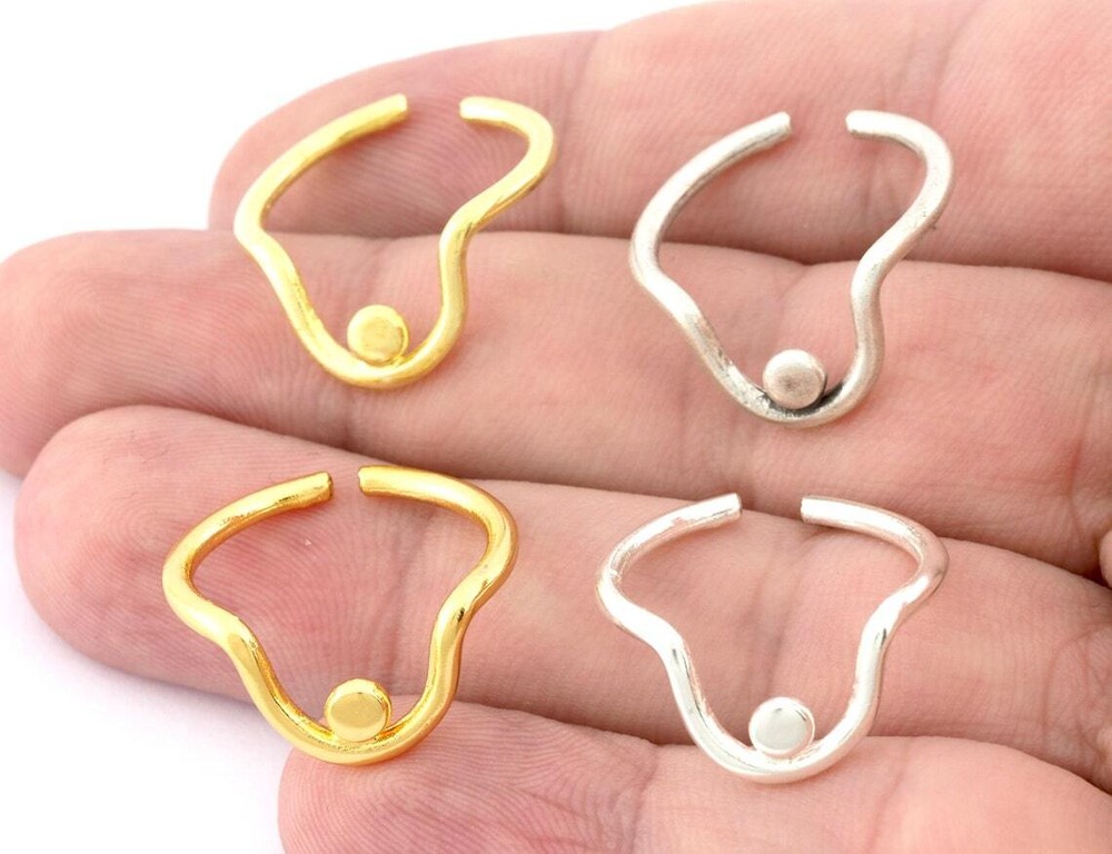 Boobs Ring Adjustable Medium Raw Brass-Antique silver-Shiny silver-gold 5222
