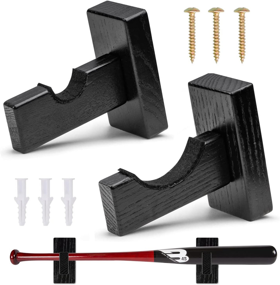Baseball Bat Display Case Holder Horizontal Wall Mount Solid Wood Rack Brackets