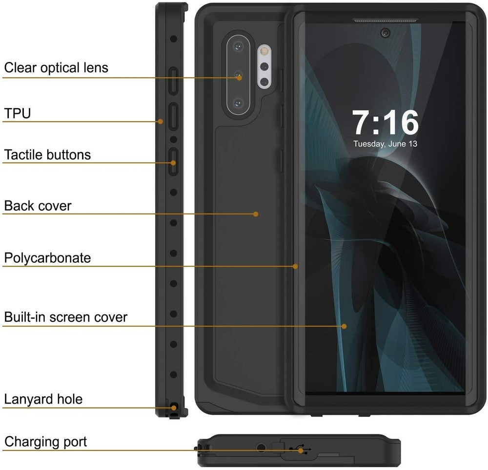 Waterproof Case For Samsung Galaxy Note 10+ Plus /10 Cover with Screen Protector