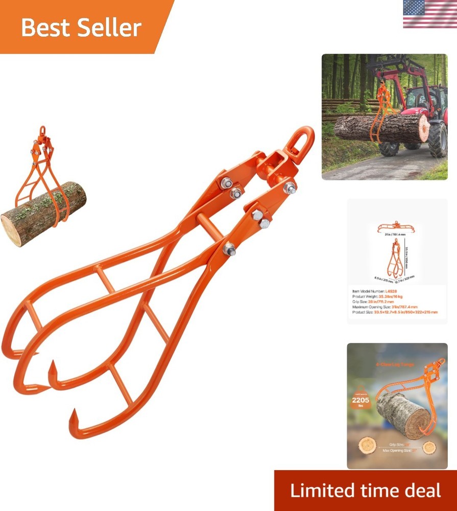 Efficient 28in Log Grapple with Eagle Claws - 2205LBS Capacity for All Vehicles
