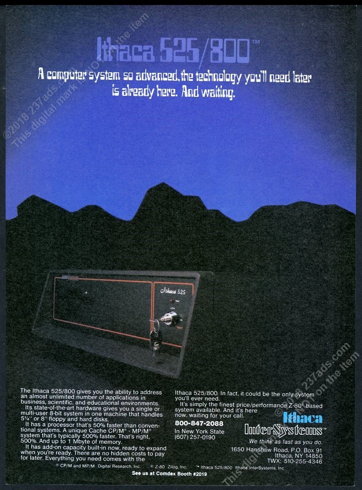 1982 Ithaca InterSystems 525/800 computer photo vintage print ad