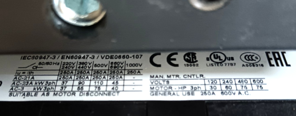 Eaton P5-250/V/SVB Rotary Switch