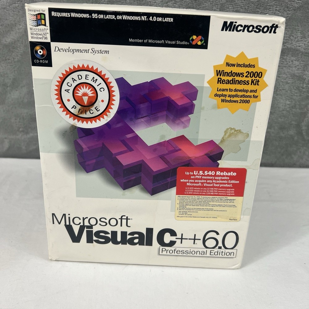 Microsoft Visual C++ 6.0 Professional Edition 048-00318 CLEAN DISC