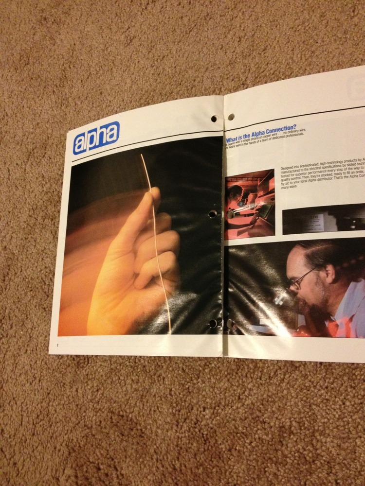 Vintage 1988 Alpha W-10 Manual Communication And Control Cables Technical Data