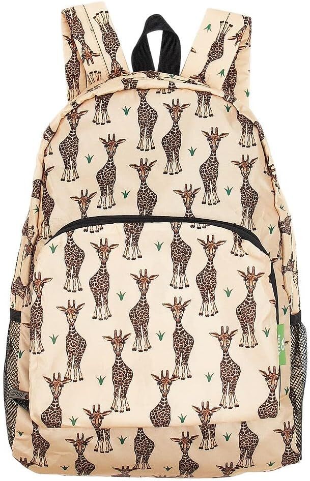 ECO CHIC Lightweight Packable Backpack Handy One Size, Giraffes Beige
