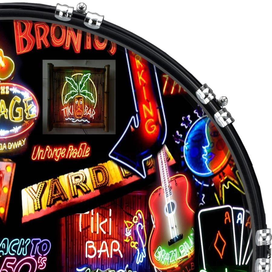 20" Custom Bass Kick Drum Front Head Graphical Graphic Neon Collage