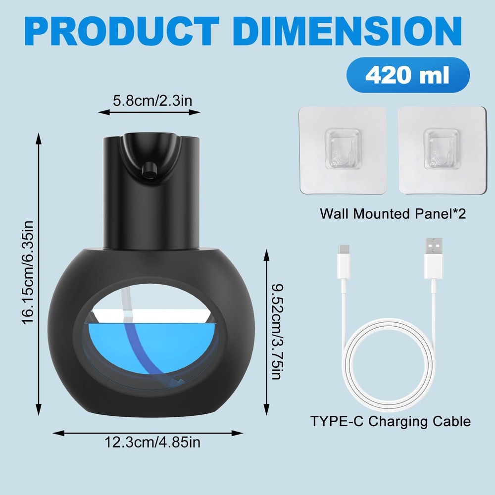 Automatic Soap Dispensers,15oz/420ml USB Touchless Foaming Black