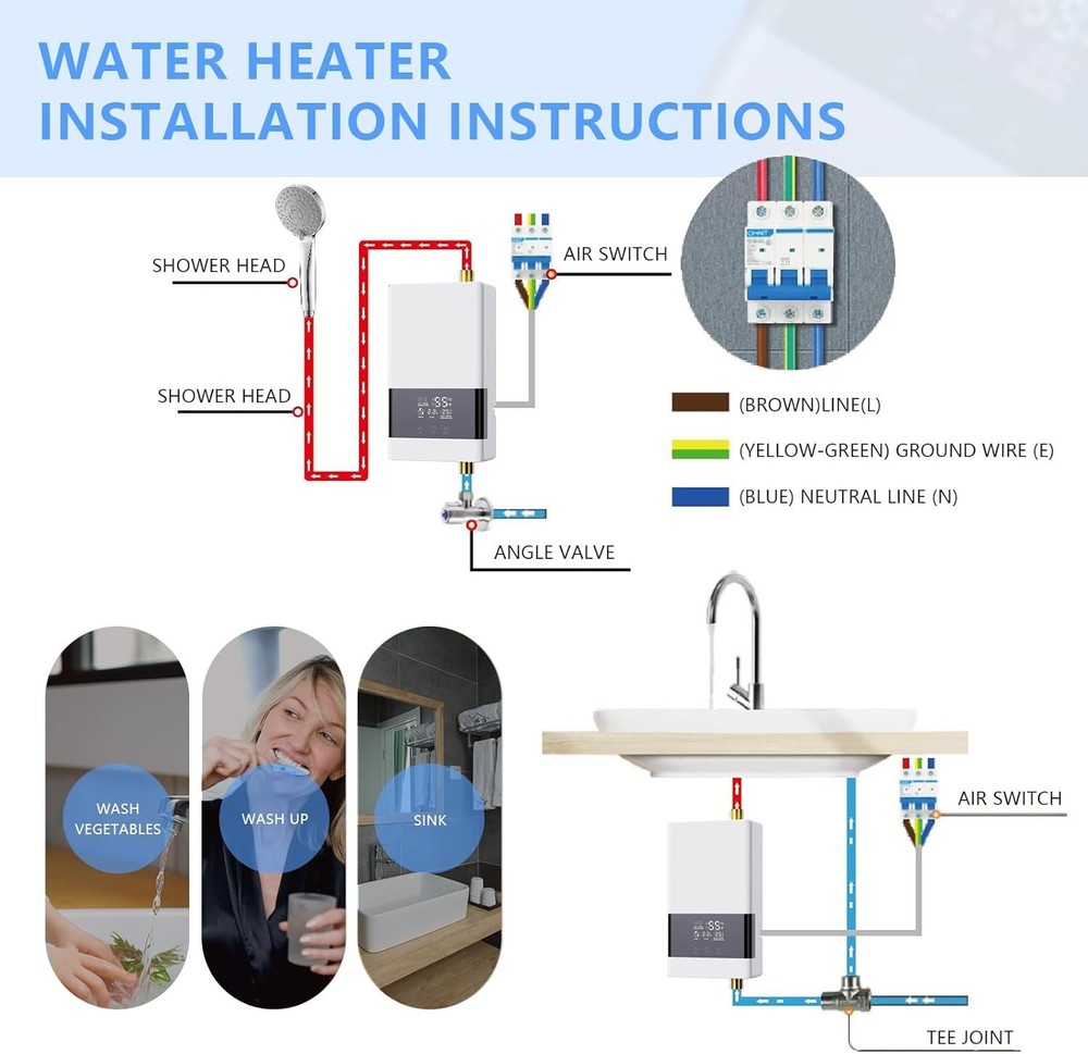 Calentador De Agua Sin Tanque LCD Electrico Con Control Remoto Para Ducha Casa