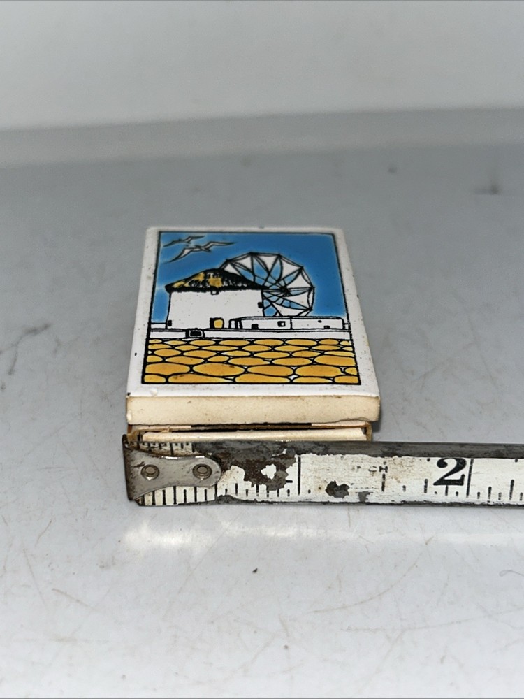 Vtg Glazed Ceramic Match Box Tile Top Greece 1.5x2”