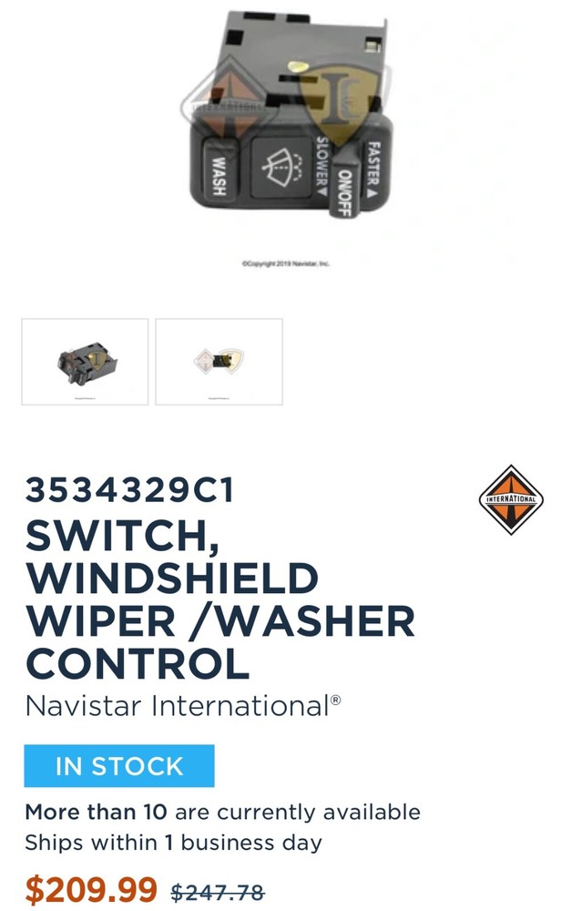 INTERNATIONAL 3534329C1 SWITCH, WINDSHIELD WIPER /WASHER CONTROLLER original eq