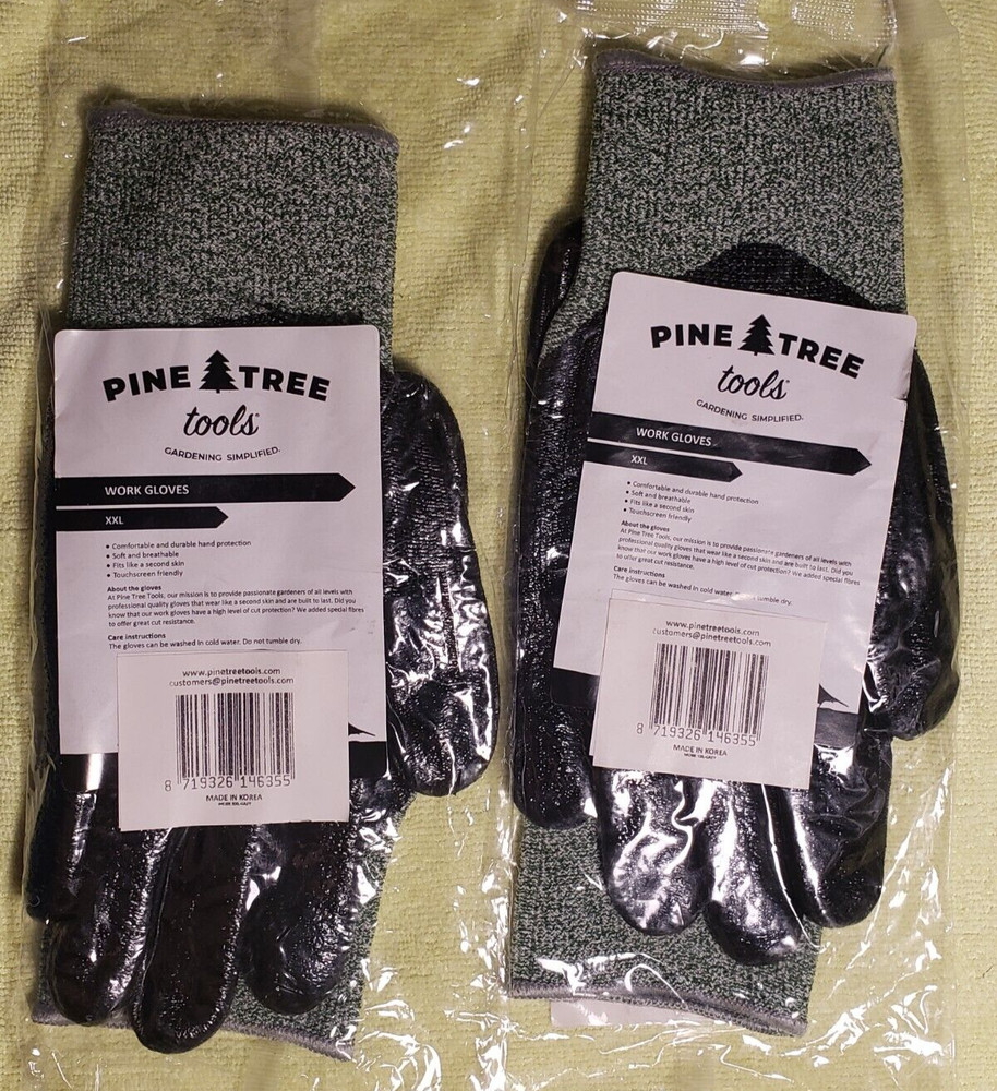 Qty 2 Pairs - Pine Tree Tools WORK GLOVES Cut Resistant Gloves - XXL Size
