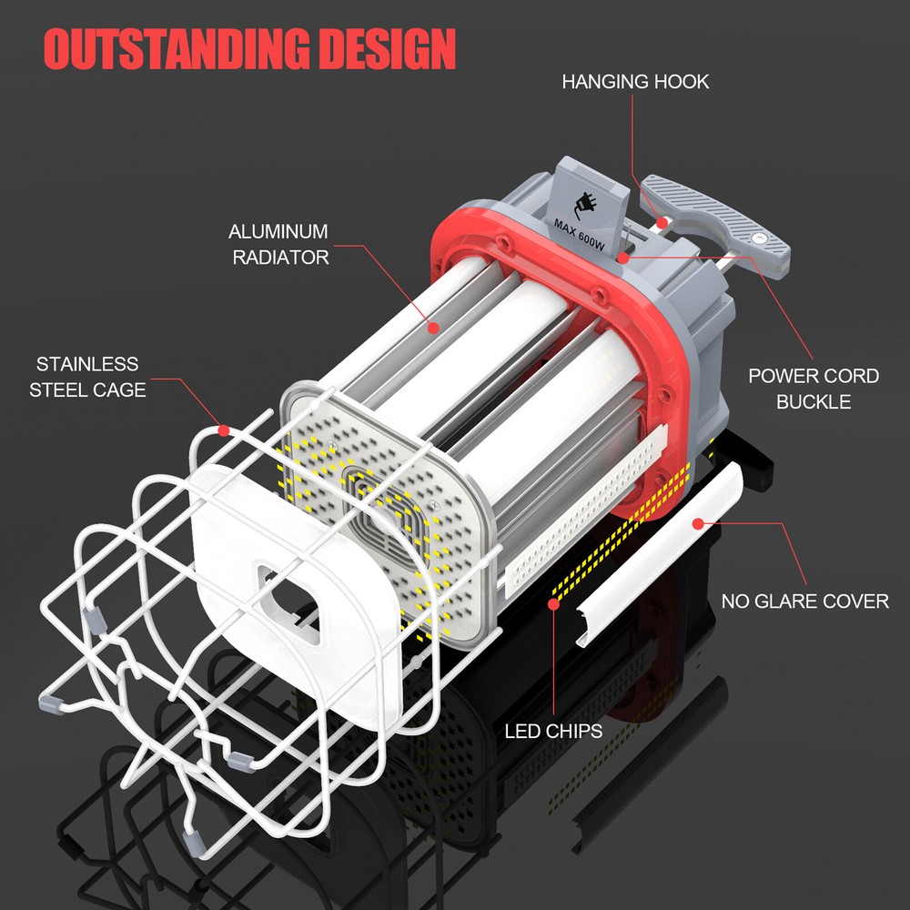 100W Linkable LED Temporary Hanging Work Light Portable Job Site Light with Hook