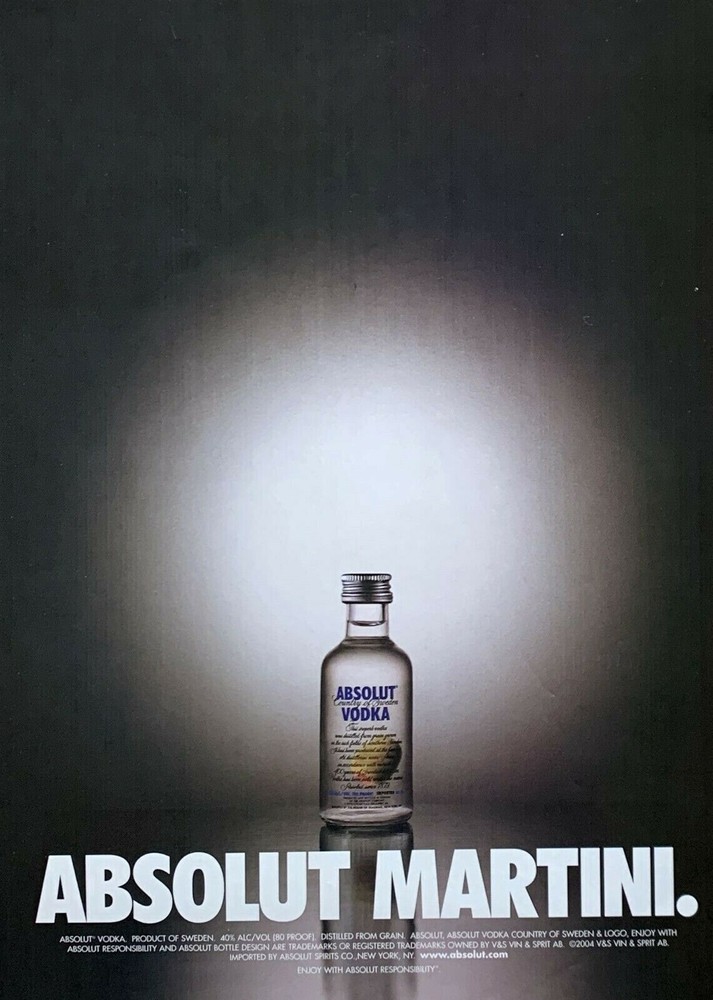 2004 ABSOLUT MARTINI Olive in Small Vodka Bottle Original PRINT AD
