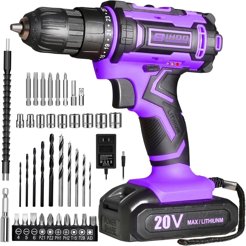 20V Cordless Power Drill Kit with 43 Bits & LED Light