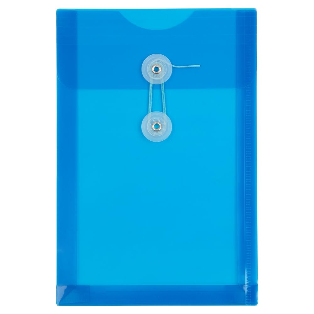 JAM PAPER 6 1/4 x 9 1/4 Blue Plastic Envelopes Button String Tie Closure 12 PK