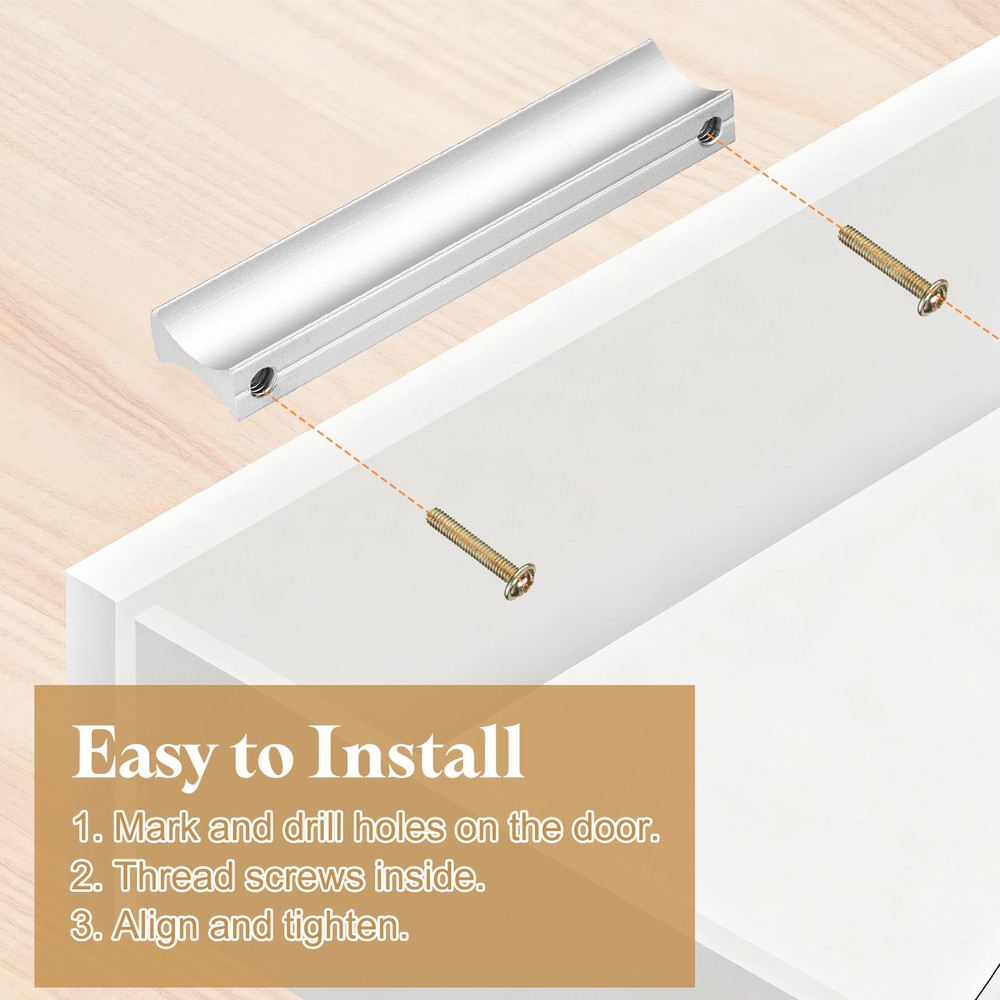 6Pcs Drawer Pulls, 5"(128mm) Hole Spacing 5.3" l Kitchen Handles, Matte Silver