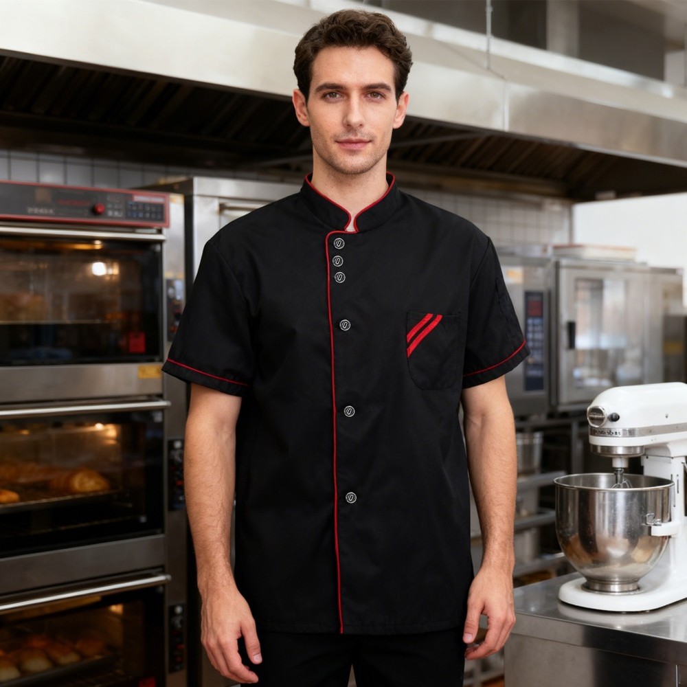 Kitchen Staff Apparel Short Sleeve Chef Coat Black Restaurant Undershirt