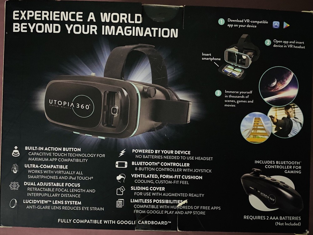 Utopia 360° Virtual Reality 3D Headset with Bluetooth Controller smartphone