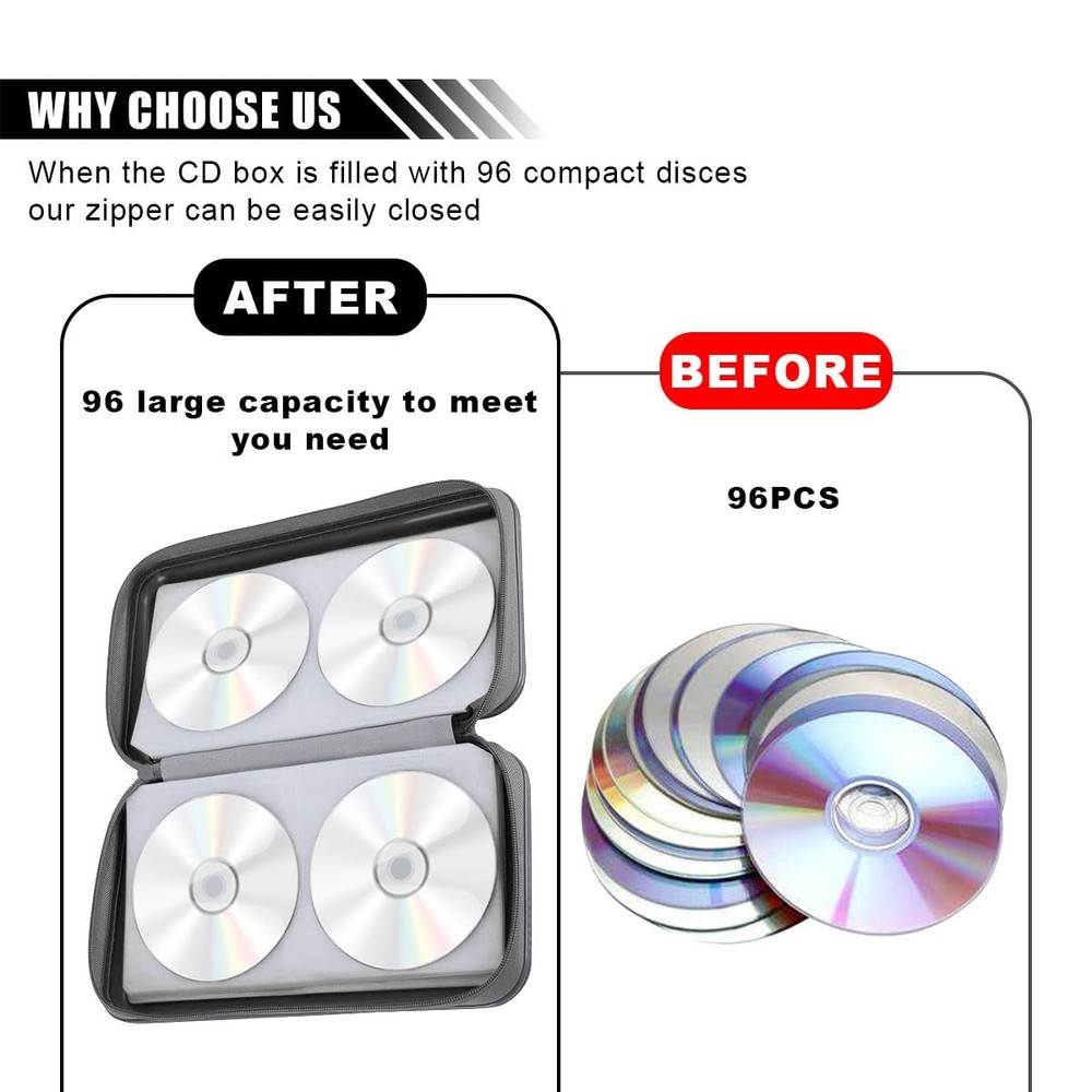 96 Capacity CD DVD Case Storage Binder Wallet Zipper Protective Organizer