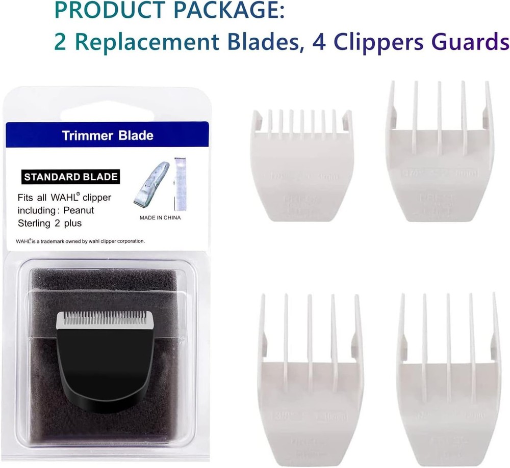 2 Pack Professional Peanut Clipper/Trimmer Snap On Replacement Blades Black