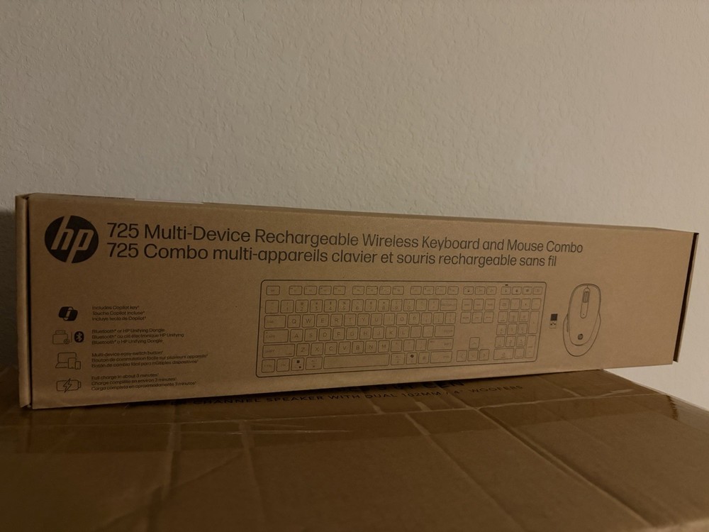 HP 725 Wireless Keyboard & Mouse Combo Rechargeable Multi-Device Bluetooth USB