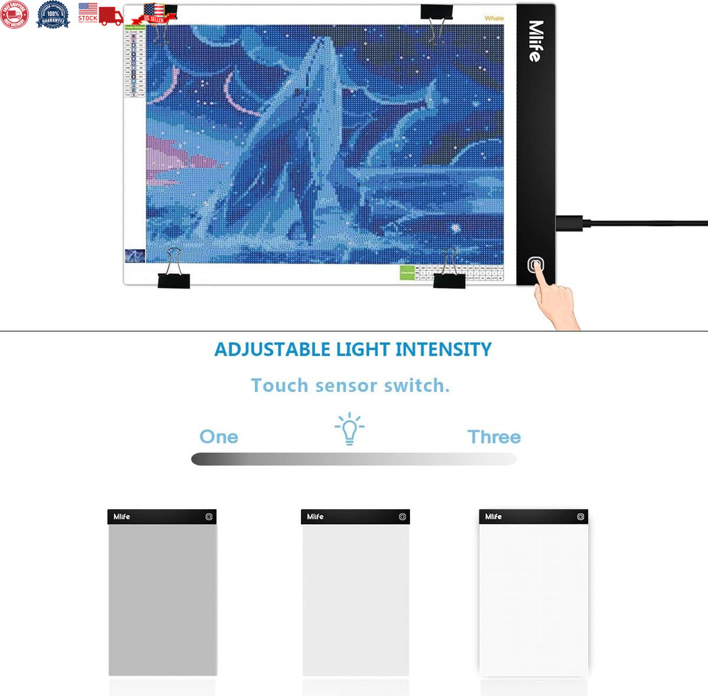 A4 LED Light Pad - Diamond Art Light Box Tracing Light Board with 3 Brightness,