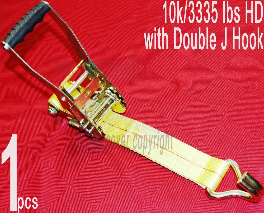 RATCHET w/ 2" WEBBING FIXED END Wire Double J Hook 10k/3335 lbs