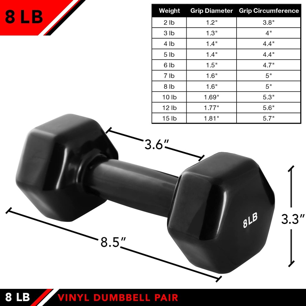 Vinyl Dumbbell Set of 2, 6 LBS