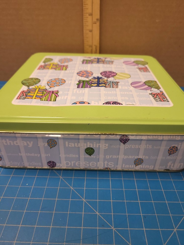 Mrs Fields Birthday Tin Container Cookie Storage Gift Box Balloons Presents
