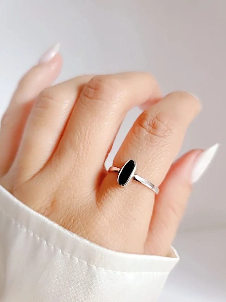 Dainty Onyx Sterling Silver Ring