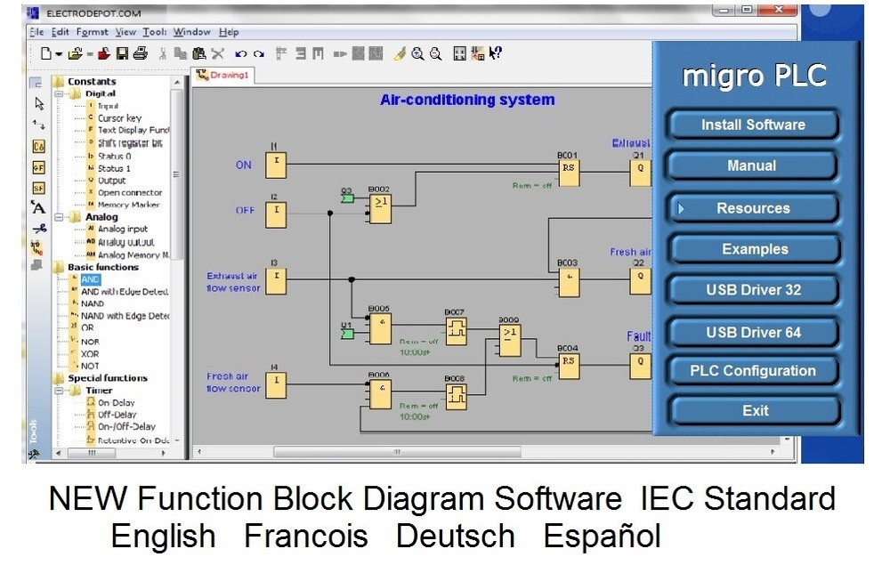 PLC Programmable Logic Controller & Software KIT 120VAC 4 inputs, 2 Relay out