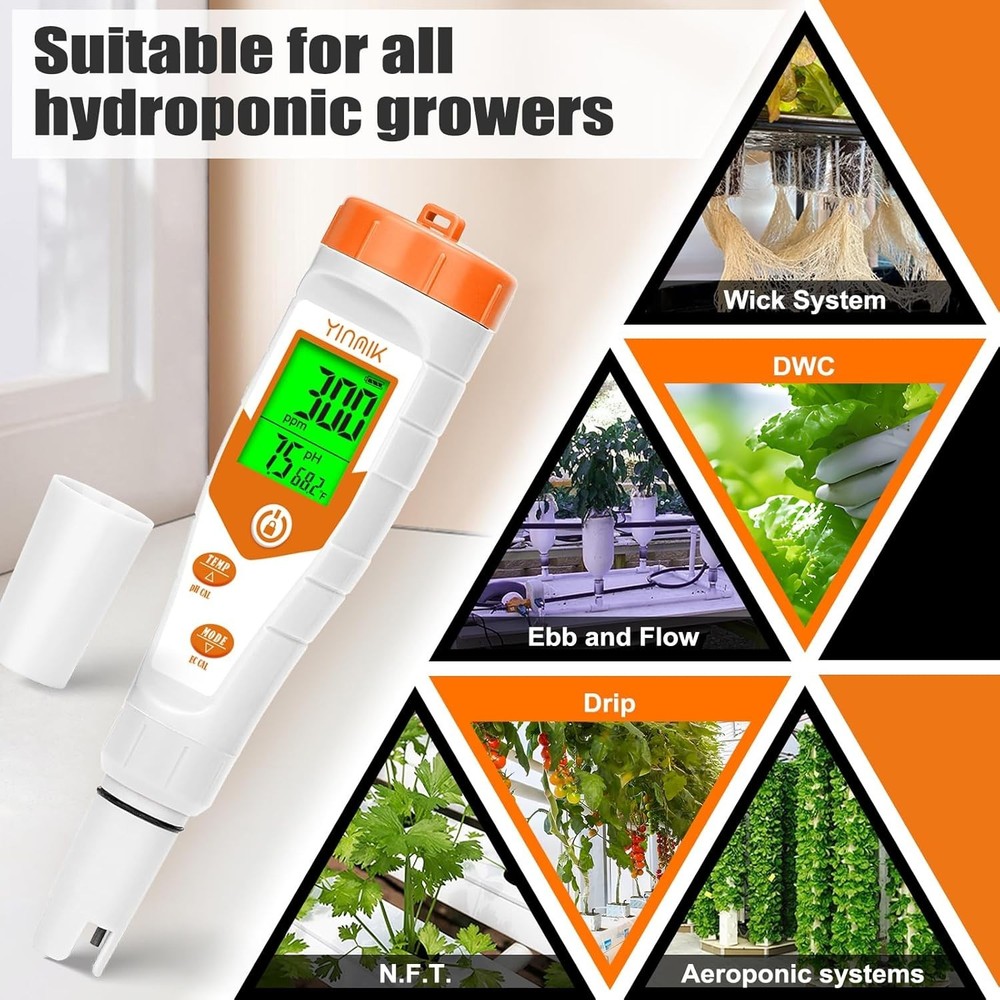 4-in-1 Hydroponic pH Meter for Accurate Nutrient & Temperature Measurement
