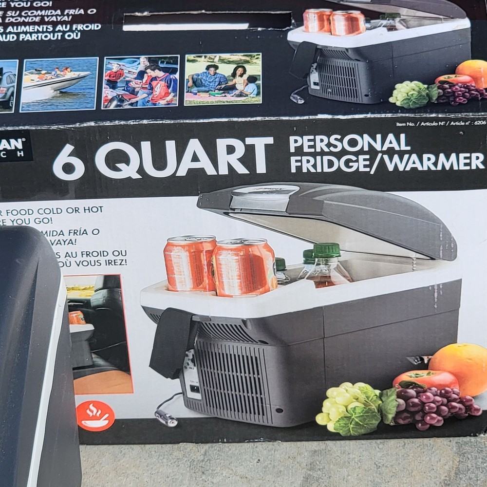 Wagan 6 Quart Personal Fridge Warmer Portable Cooler Car 12V Gray White Strap