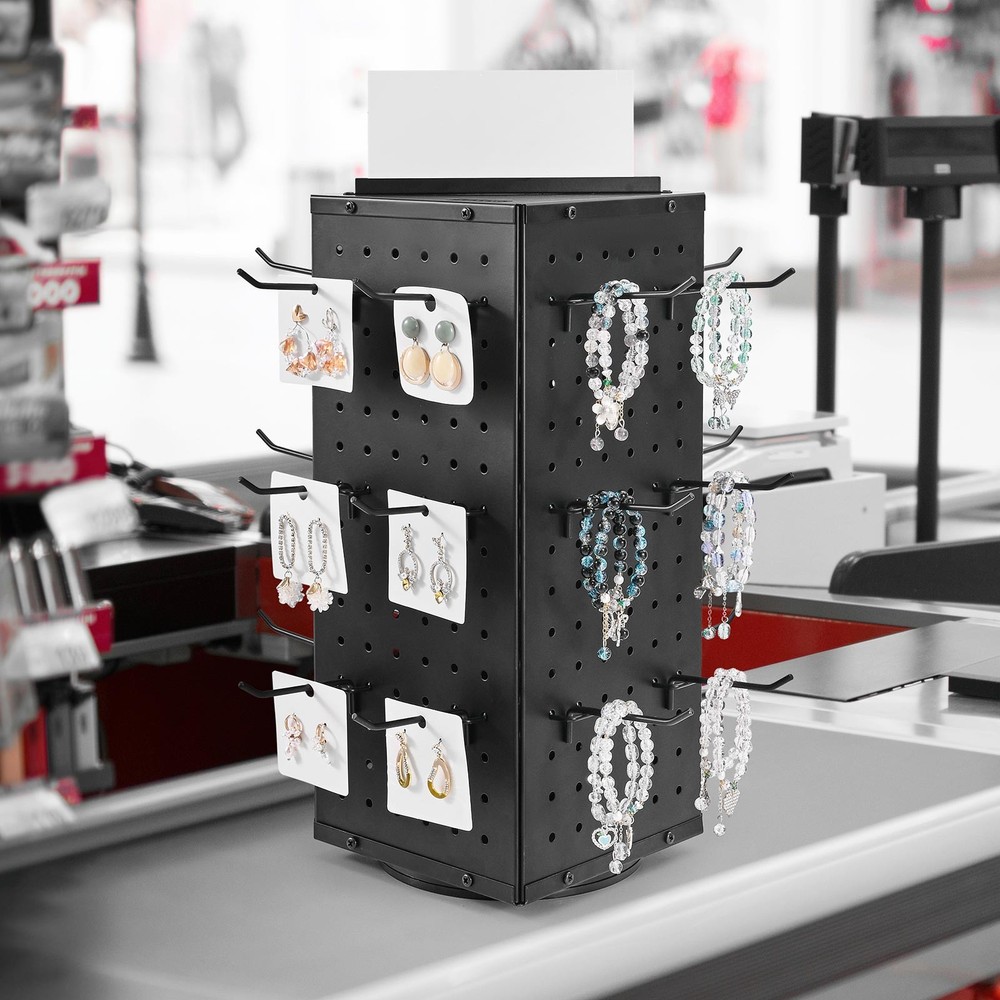 VEVOR Rotating Pegboard Display 4-Sided Spinning Peg Board Display with 24 Hooks