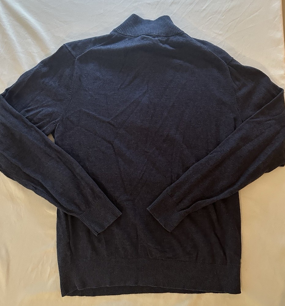 FRE VERO Size Large Quarter Zip Navy Blue Pullover Wool Blend Elbow Patch