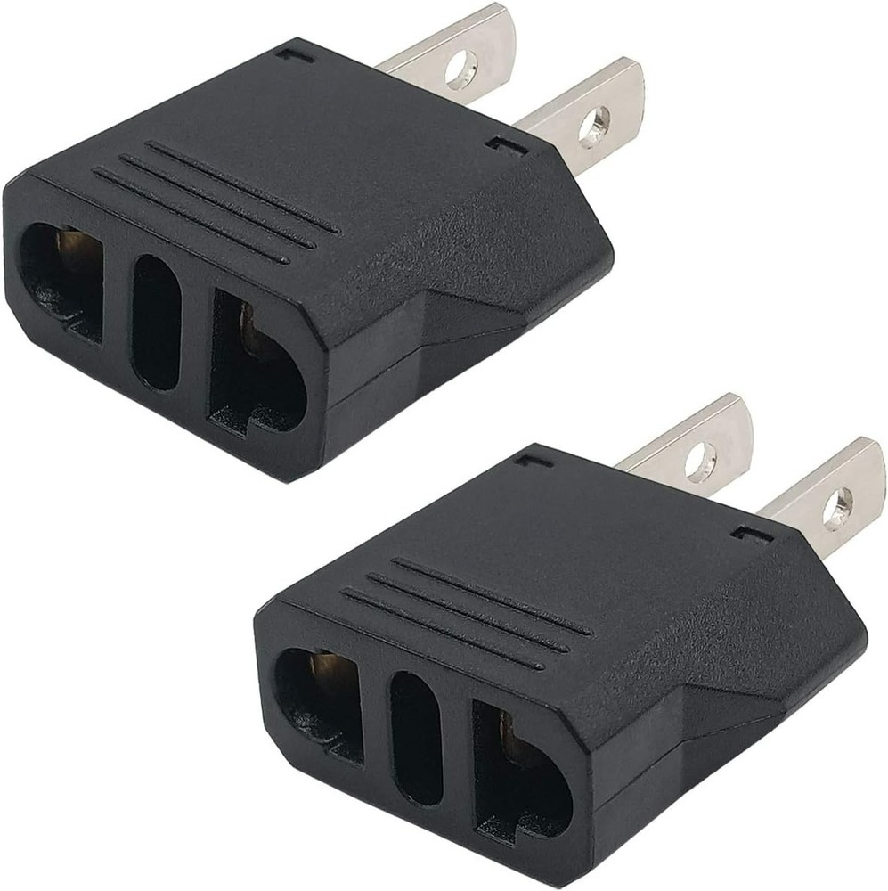 European to Plug Adapter, Black, 2-Pack, Type E/F to Type A/B, Fireproof, C...