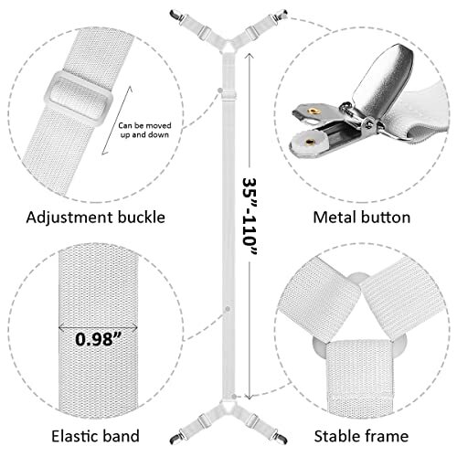 Adjustable Bed Sheet Holder Straps Sheet Stays Keepers w/ Elastic Bands & Clips