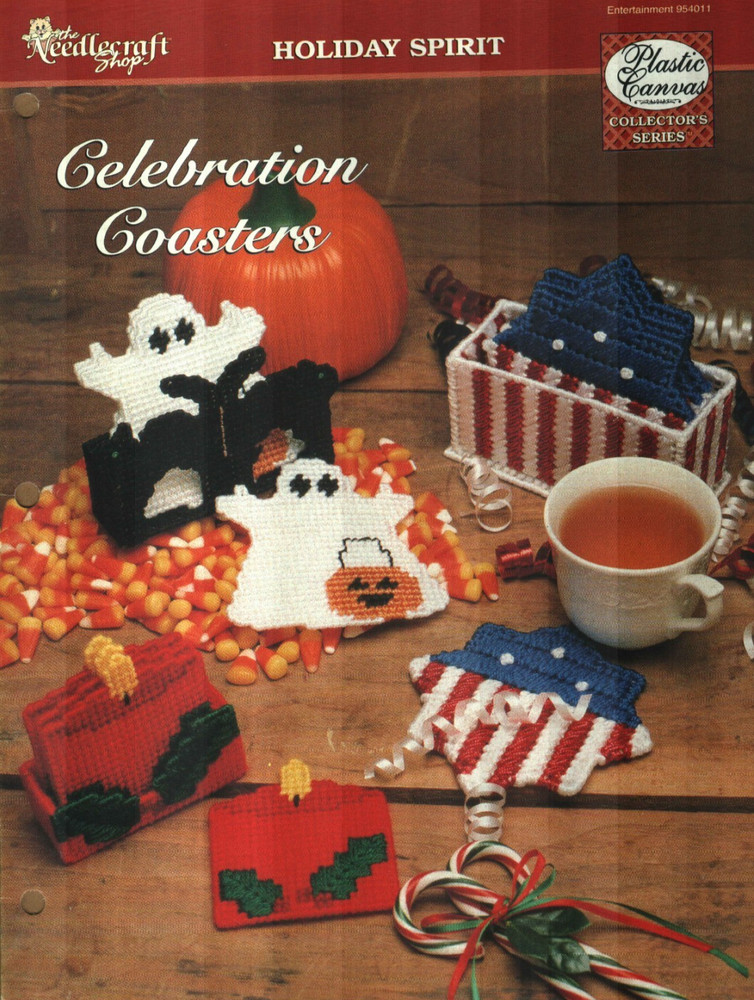 NEW CELEBRATION COASTERS GHOST CANDLES STAR PLASTIC CANVAS PATTERN INSTRUCTIONS