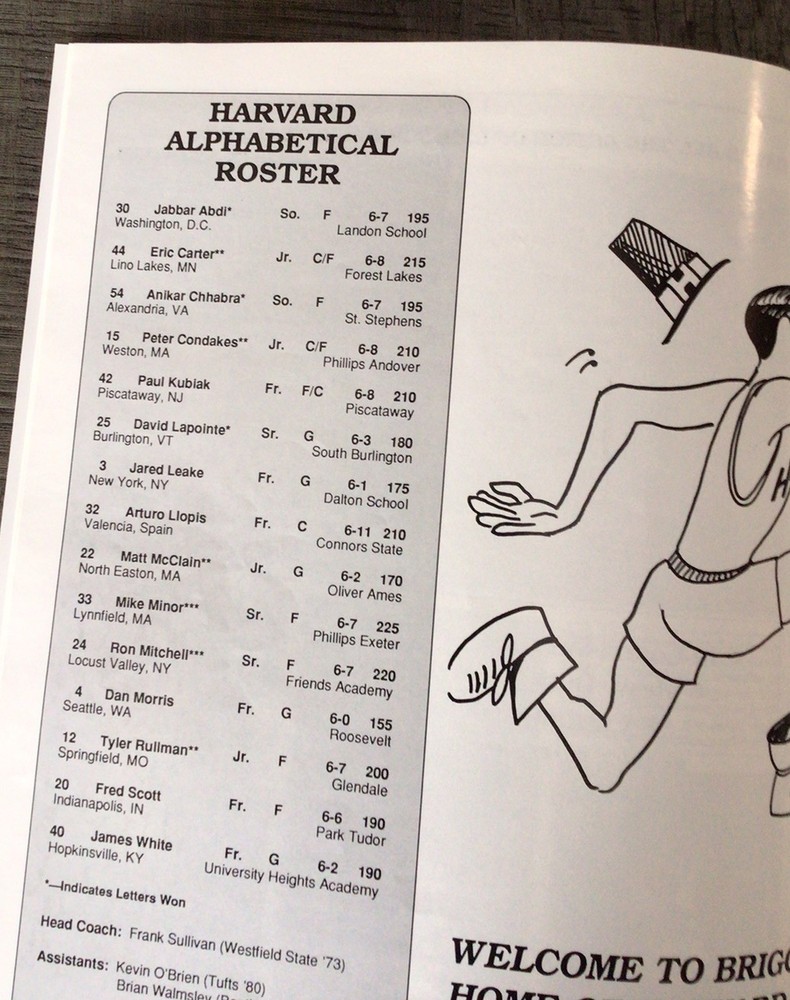 1992-93 Harvard NCCA Basketball Schedule