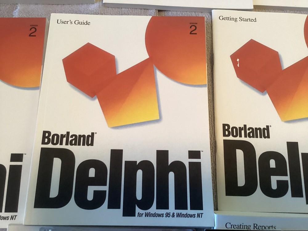 Vintage software developer Borland Delphi version 2 ,manuals etc.