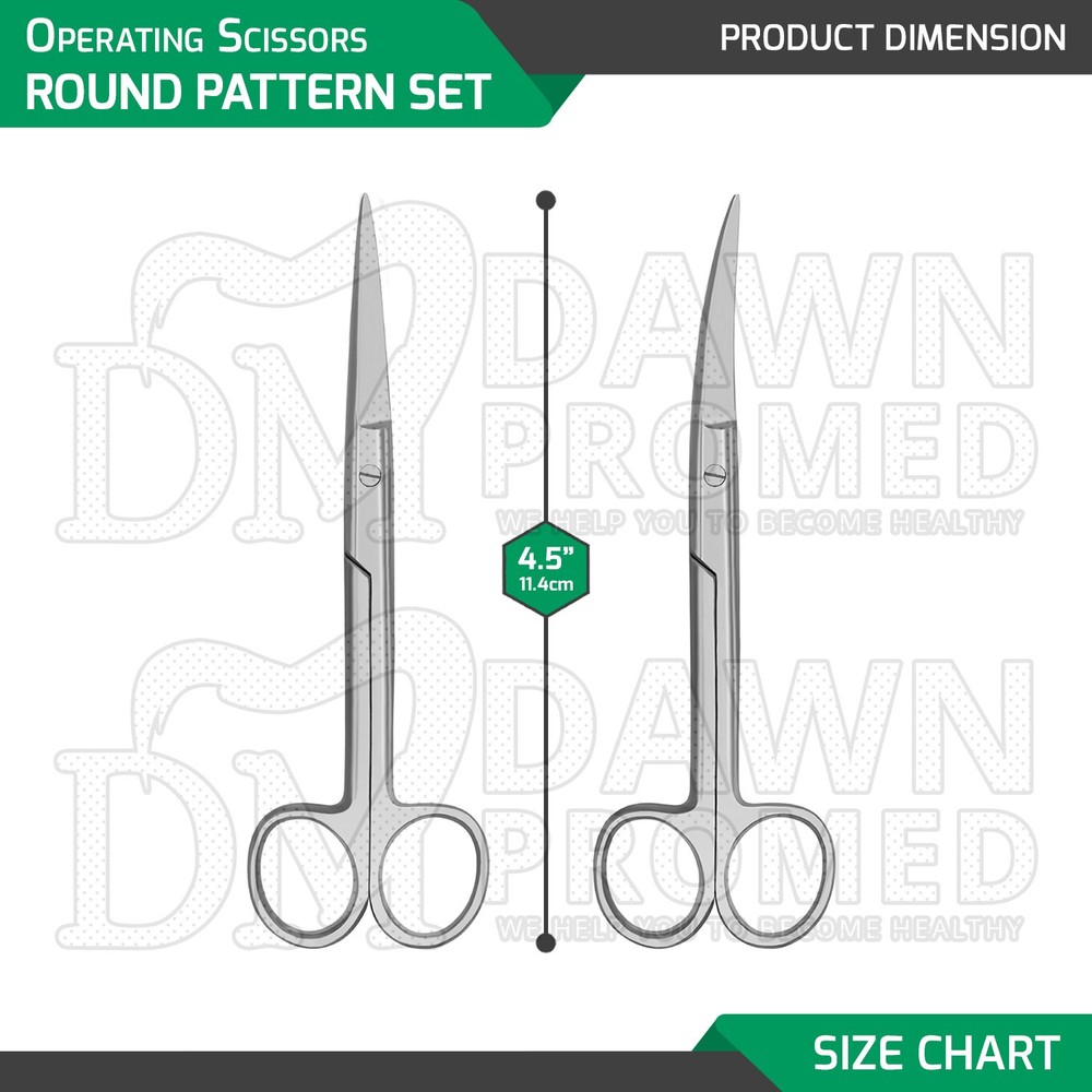 2 Pcs Operating Scissors 4.5" Straight & Curved Sharp Sharp Round Pattern Set
