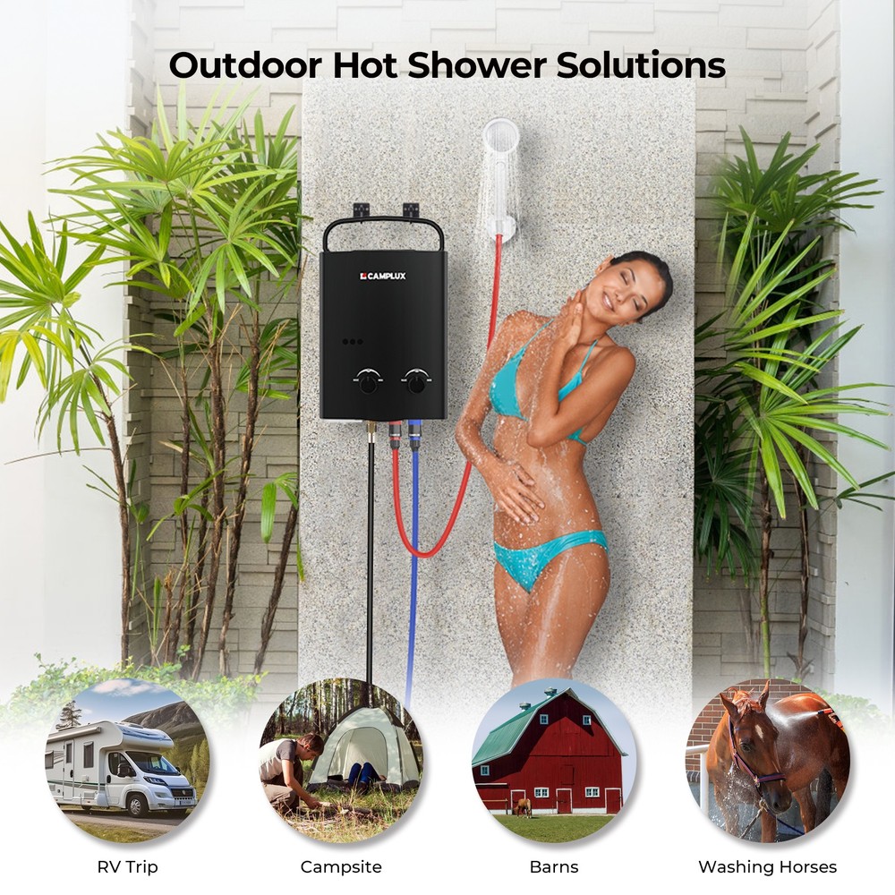 5L Portable Water Heater, Tankless Water Heater Propane Outdoor, AY132B, Black