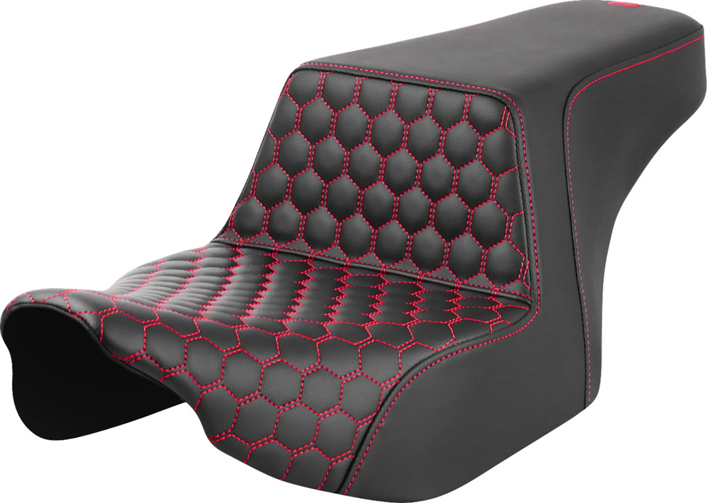 SADDLEMEN Step-Up Seat - Front Honeycomb - Red Stitching - FL '23-'24