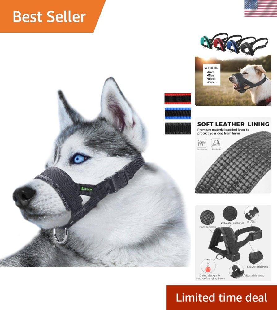 Nylon Dog Muzzle - Adjustable & Comfortable for Large Breeds, Black Design