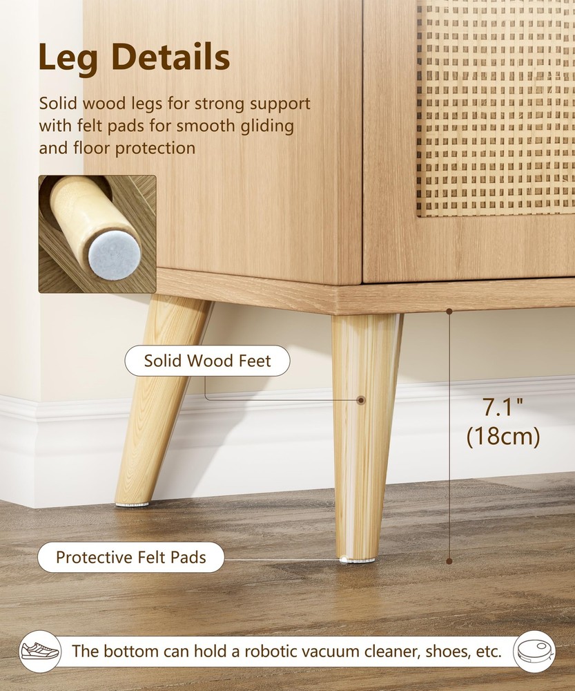 Rattan Buffet Cabinet with Storage, Sideboard with Drawer & Adjustable Shelf,...