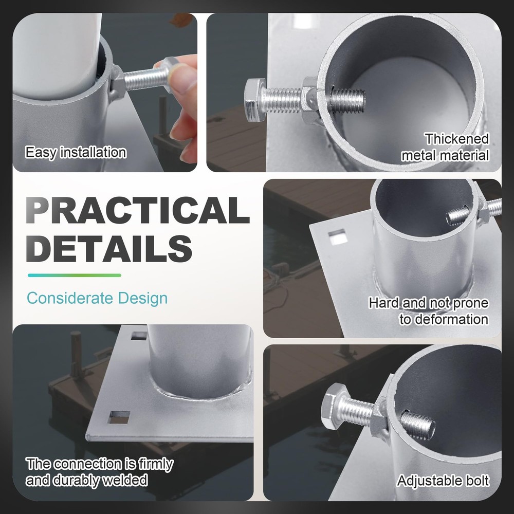 Dock Bottom Pad, 4-3/5" Stationary Dock Base Plate Hardware, 2 Pcs silver