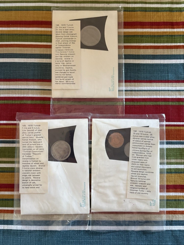 Three Turkish COIN SETS 1970 First Day Covers