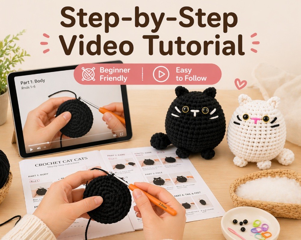 Cat Crochet Kit 2 Pack for Beginners Amigurumi Starter Set with Video Tutorial